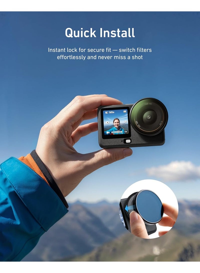 TELESIN CPL ND Filter Kit for DJI Osmo Action 6, 4 Pack CPL ND8 ND16 ND32 Action 6 Filter, Snap-On Neutral Density Polarising Filter, HD Optical Glass/Multi-Coated Filters Creator Combo Accessories - Image 3